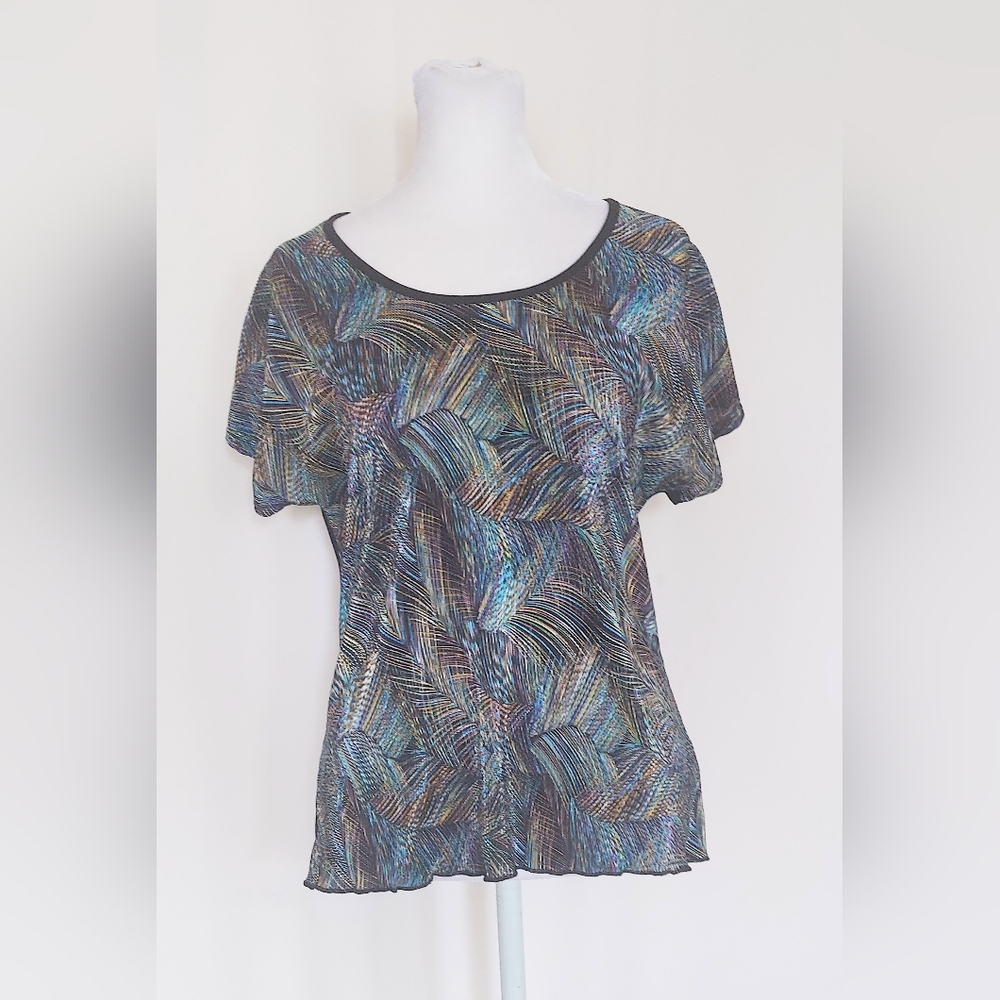 Shannon Ford New York Short Sleeve Pleated Front Multi Colored Top Size Medium